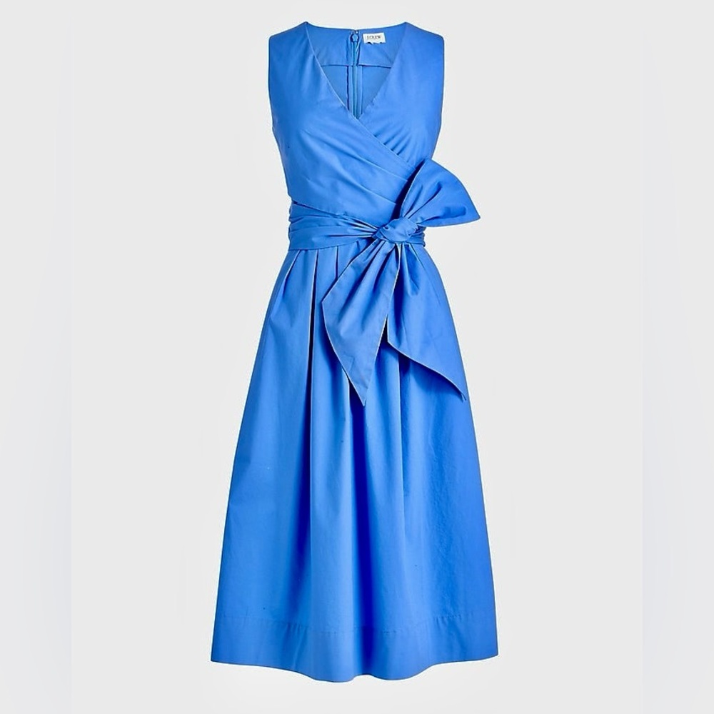 Sleeveless Blue Wrap Midi Dress with Waist Tie